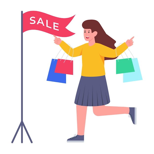 Vector ilustración de diseño plano conceptual de chica de compras