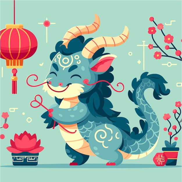 Una ilustración de diseño plano de una criatura mística china como un dragón