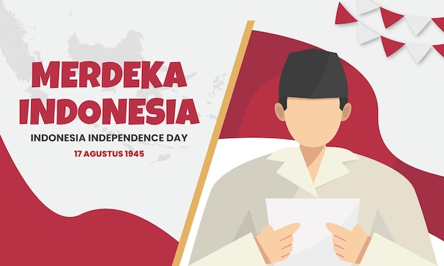 Ilustración de diseño plano del día de la independencia de indonesia