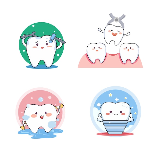 Ilustración de diseño plano del diente para el tratamiento dental