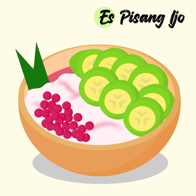 Ilustración de diseño plano de es pisang ijo o hielo de plátano verde. postre de comida indonesia