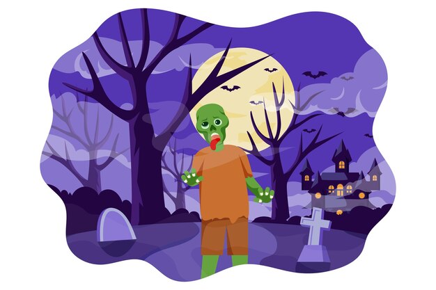 Ilustración de diseño plano de escena de Halloween