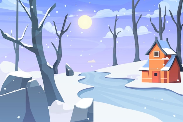 Ilustración del diseño plano de la escena de invierno