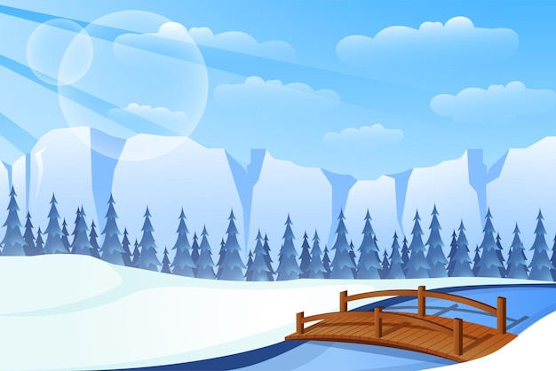 Ilustración de diseño plano de escena de invierno