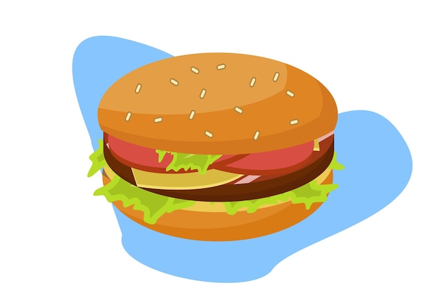 Ilustración de diseño plano de hamburguesa Diseño adecuado para temas de comida rápida y comida chatarra