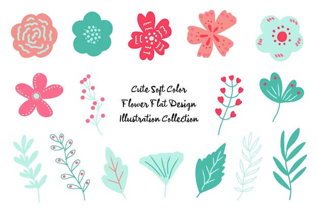 Ilustración de diseño plano linda flor y hoja
