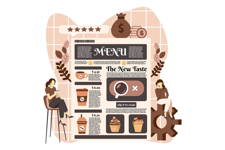 Vector ilustración del diseño plano del menú del café