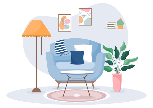 Ilustración de diseño plano de muebles para el hogar para que la sala de estar sea cómoda