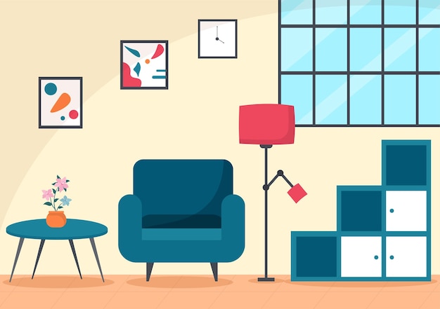Ilustración de diseño plano de muebles para el hogar para que la sala de estar sea cómoda