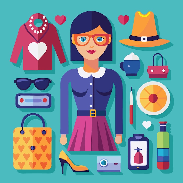 Vector ilustración de diseño plano de una mujer con gafas y un corazón rojo