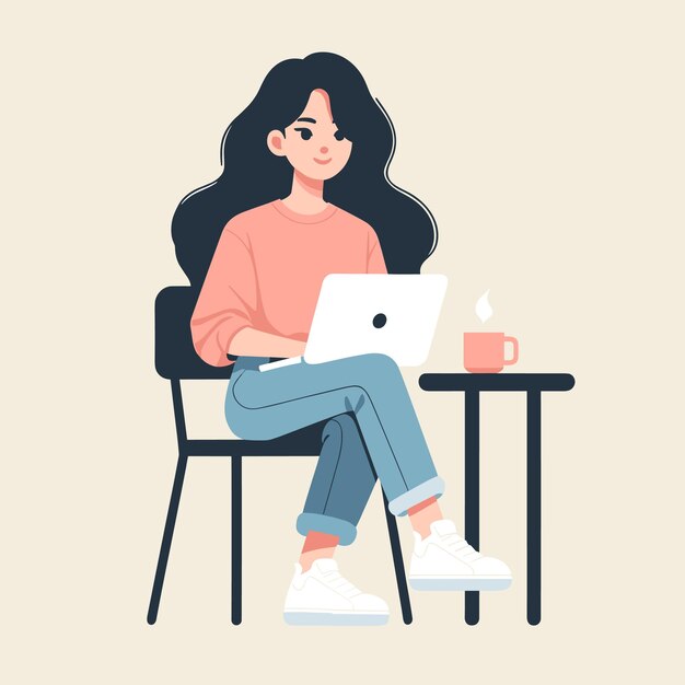 Una ilustración de diseño plano de una mujer con su trabajo para las vibraciones del día de la mujer