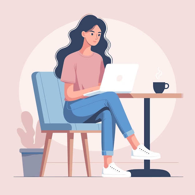 Una ilustración de diseño plano de una mujer con su trabajo para las vibraciones del día de la mujer