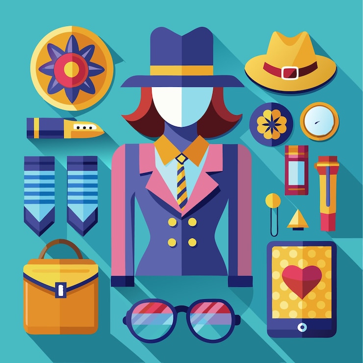 Vector ilustración de diseño plano de una mujer con varios accesorios