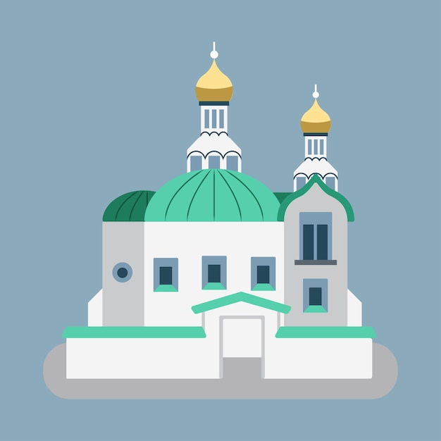 Ilustración de diseño plano ortodoxo de la iglesia blanca vectorial
