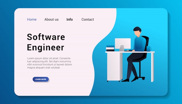 Ilustración de diseño plano de página de inicio de ingeniero de software