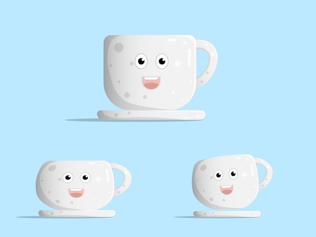 Ilustración de diseño plano de personaje de taza de café de dibujos animados lindo