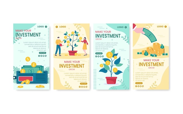 Ilustración de diseño plano de plantilla de historias de Instagram de inversión empresarial editable de fondo cuadrado adecuado para redes sociales, tarjetas de felicitación y anuncios web en Internet