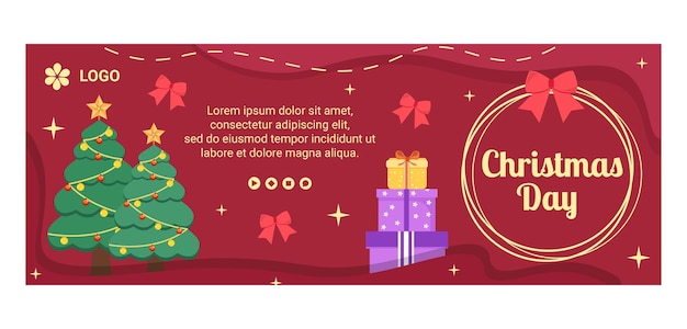 Ilustración de diseño plano de plantilla de portada de feliz día de Navidad editable de fondo cuadrado adecuado para redes sociales, tarjetas, saludos y anuncios web en Internet