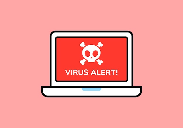 Vector ilustración del diseño plano del portátil de alerta de virus