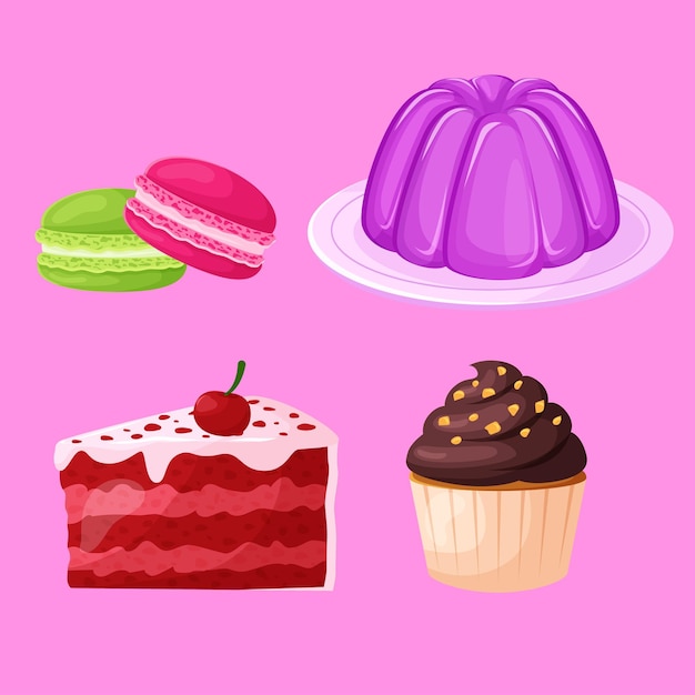 Vector ilustración de diseño plano de postres dulces