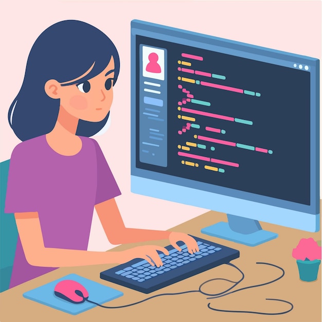 Vector ilustración de diseño plano de una programadora femenina