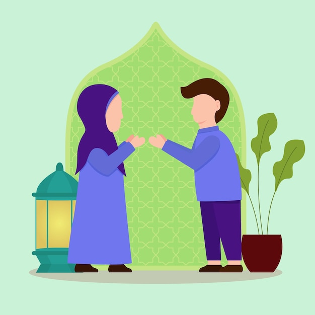 Ilustración de diseño plano de ramadan kareem con personas que lo sienten