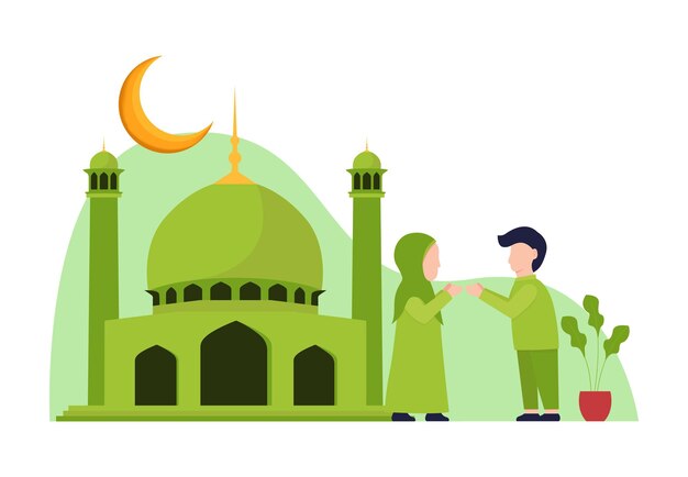 Ilustración de diseño plano de ramadan kareem con personas que lo sienten