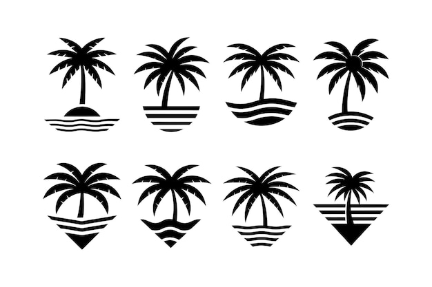 Ilustración de diseño plano de silueta en blanco y negro del conjunto vectorial del logotipo de las montañas