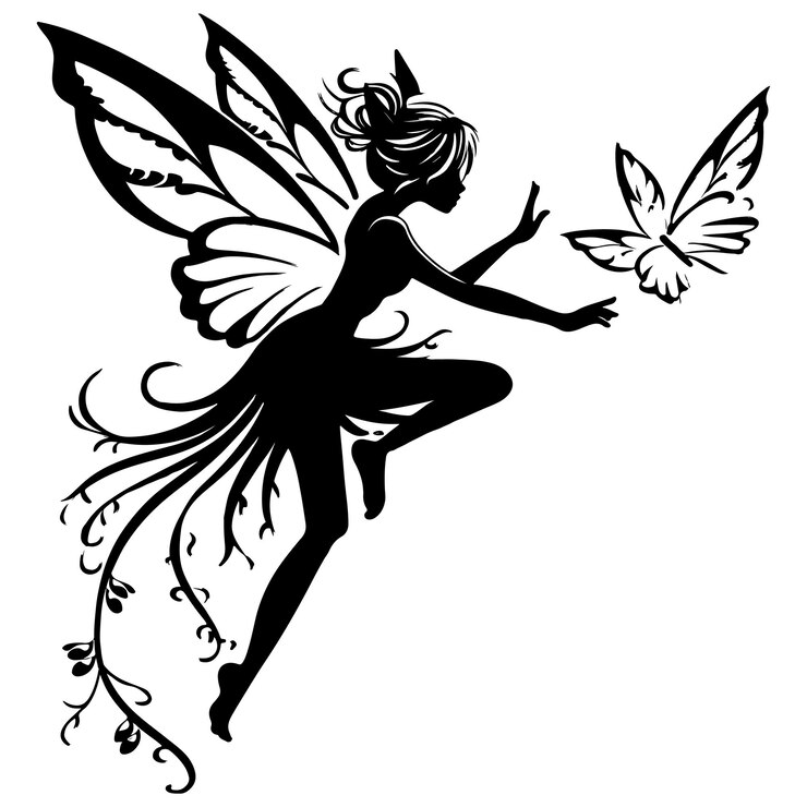 Vector ilustración de diseño plano de silueta de hada