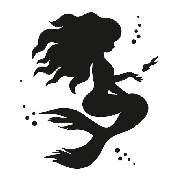 Vector ilustración de diseño plano de silueta de sirena