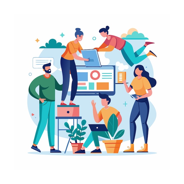 Ilustración del diseño plano de soporte al cliente