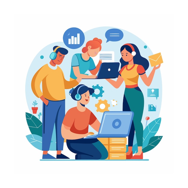 Ilustración de diseño plano de soporte al cliente