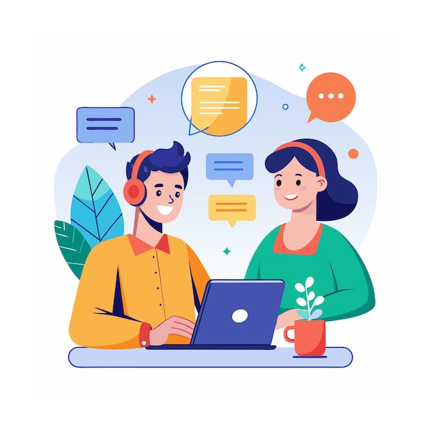 Ilustración del diseño plano de soporte al cliente
