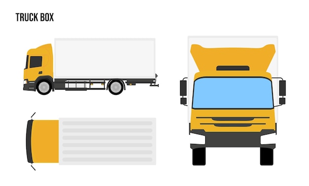 Vector ilustración de diseño plano de truck box vehículos públicos vista de arriba vista lateral vista delantera aislada por fondo blanco