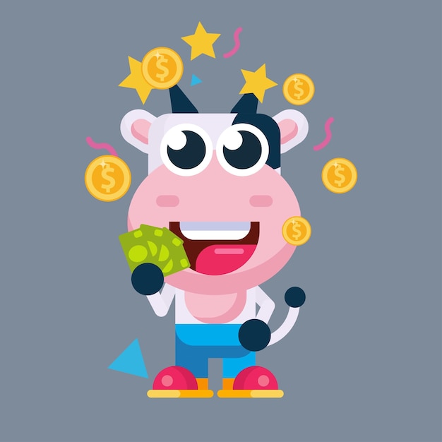 Ilustración de diseño plano de vaca de divertidos dibujos animados