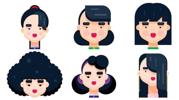 Ilustración de diseño plano vectorial de diferentes peinados de mujeres
