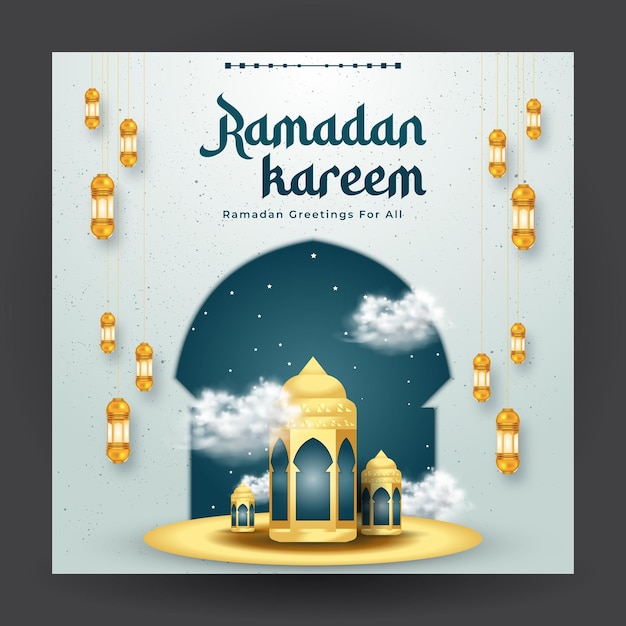 Ilustración de diseño de plantilla de publicación de redes sociales de saludos de Ramadán Kareem