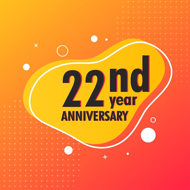 Ilustración de diseño de plantilla de vector de aniversario de 22 años. vector de fondo amarillo de letras modernas