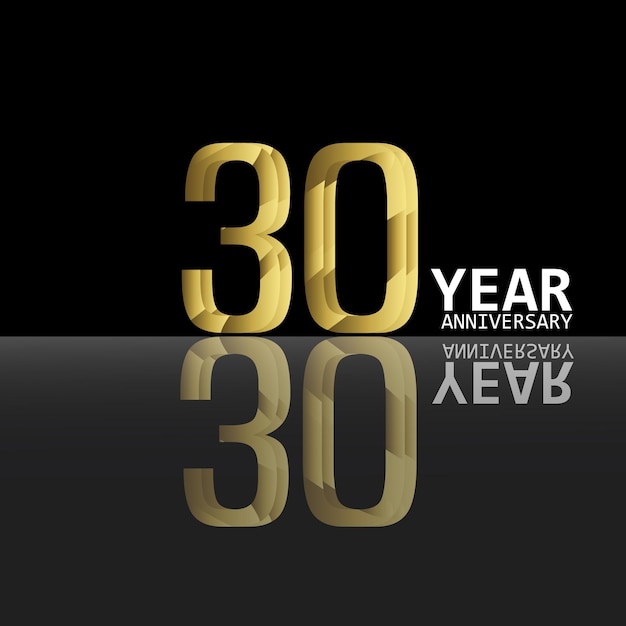 Ilustración de diseño de plantilla de vector de color de fondo negro dorado de celebración de aniversario de 30 años
