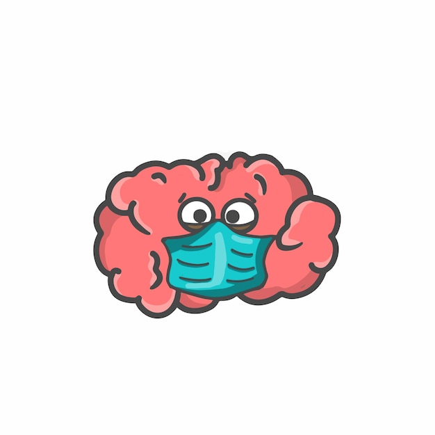 Ilustración de diseño de plantilla de vector de dibujos animados plano de personaje de cerebro lindo