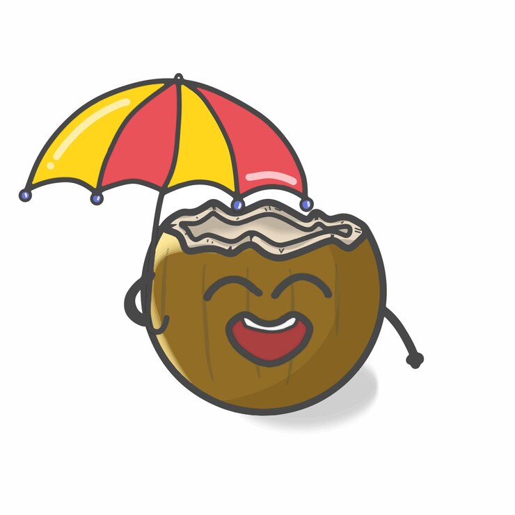 Vector ilustración de diseño de plantilla de vector de dibujos animados plano de personaje de coco lindo
