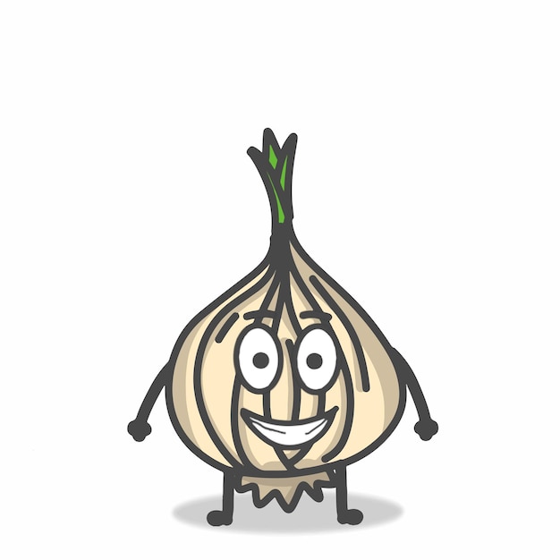 Ilustración de diseño de plantilla de vector de emoticono de dibujos animados plano de personaje de cebolla lindo