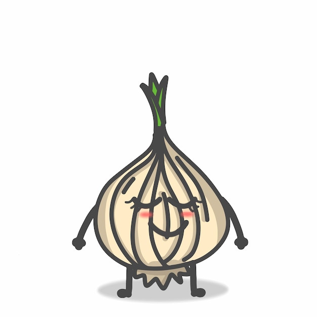 Ilustración de diseño de plantilla de vector de emoticono de dibujos animados plano de personaje de cebolla lindo