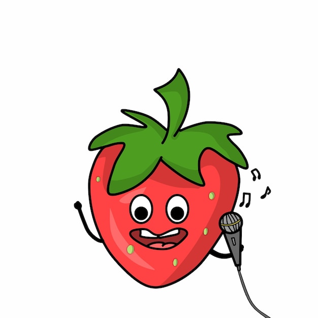 Ilustración de diseño de plantilla de vector de fresa de personaje lindo cantando