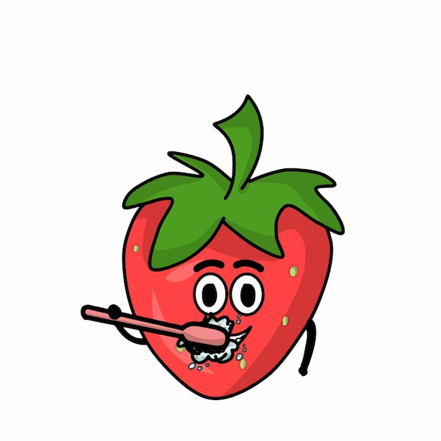 Ilustración de diseño de plantilla de vector de fresa de personaje lindo de cepillado de dientes