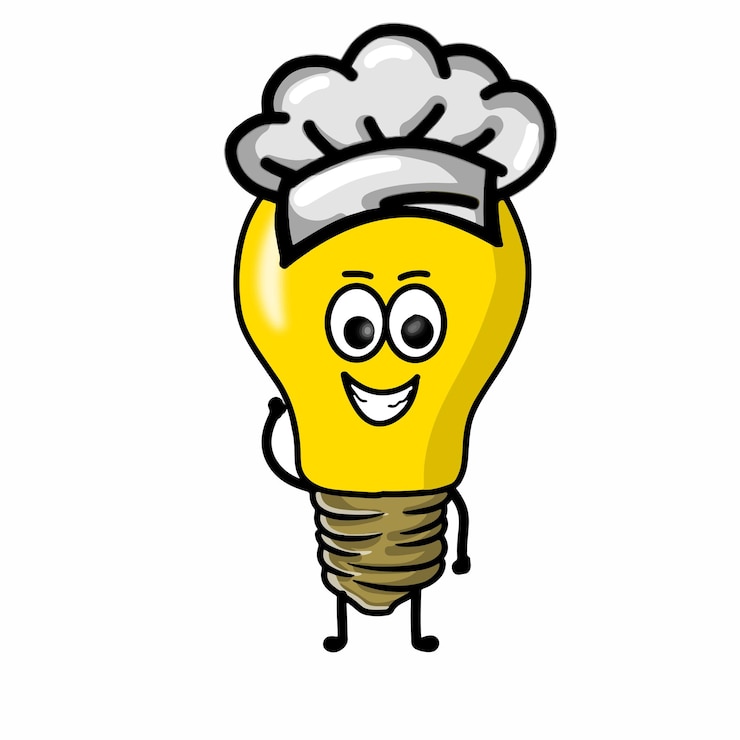 Vector ilustración de diseño de plantilla de vector de personaje de bombilla linda de chef