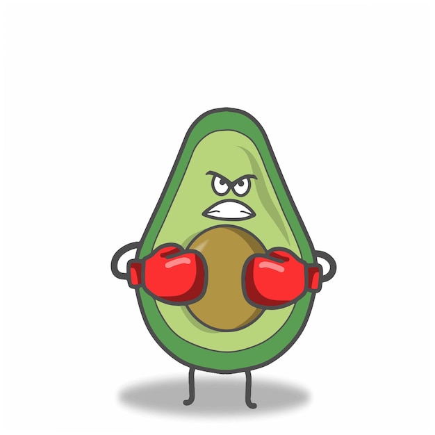 Ilustración de diseño de plantilla de vector de personaje de boxeo de aguacate lindo