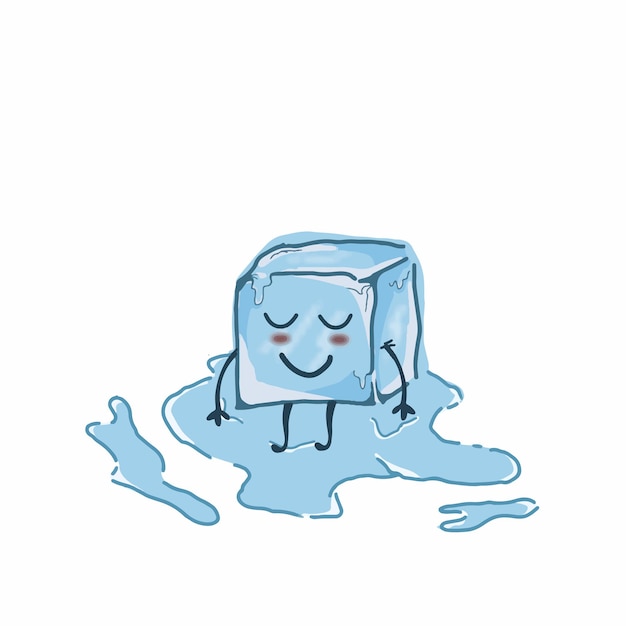 Ilustración de diseño de plantilla de vector de personaje de cubo de hielo de fusión feliz