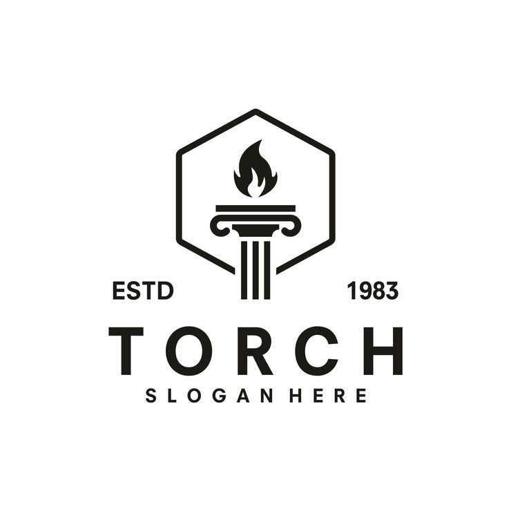 Vector ilustración del diseño de la plantilla vectorial de la antorcha del logotipo vintage