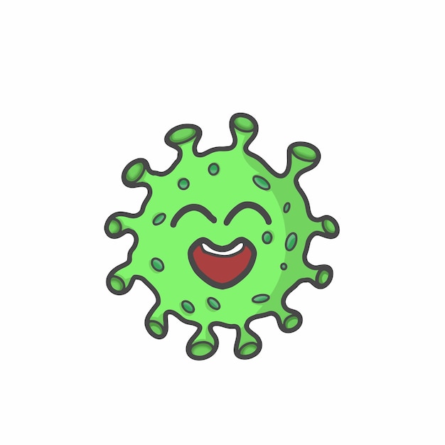 Ilustración de diseño de plantilla vectorial de dibujos animados planos de personaje de corona virus lindo